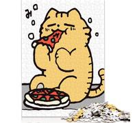 Puzzle fai da te "Gatto che mangia pizza", puzzle di cartone premium per donne, uomini e bambini, 1000 pezzi (75x50 cm)
