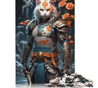 Puzzle fai da te "Gatto Samurai Giappone" Premium in cartone per donne, uomini e bambini, regalo per la festa della mamma, 1000 pezzi (26x38 cm)