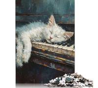 Puzzle fai da te "Il gatto bianco dorme sul pianoforte", gioco di carta rettangolare, per bambini o bambine, regalo di compleanno 1000 pezzi (26x38 cm)