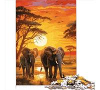 Puzzle famiglie Regalo Puzzle 1000 pezzi adulti Bambini Elefanti Africa Tramonto Puzzle in legno Puzzle adulti Regali puzzle educativo l'apprendimento 1000 pezzi （50x75 cm）