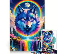 Puzzle fantasy Arcobaleno Lupo Cascata per adolescenti, 1000 pezzi, gioco rilassante, evasione, bordi precisi, (38x26cm)