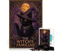 Puzzle fantasy con strega,gatto nero e soggetto 1000 pezzi,stimolante per la mente,divertente,senza sbavature,pezzi ben tagliati,ideale per le vacanze e l'intrattenimento in casa (50x75cm)