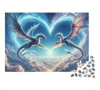 Puzzle Fantasy Dragon Love da 1000 pezzi con due draghi gemelli a forma di cuore, gioco educativo per adulti, bellissima decorazione, sfida di alta difficoltà, regalo di compleanno, 52x38 cm.