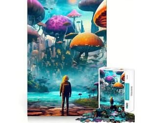 Puzzle fantasy "Torri di funghi" per ragazzi, 1000 pezzi, gioco di logica, divertente e rilassante, opera d'arte dai contorni netti, oggetto da collezione (38x26cm)