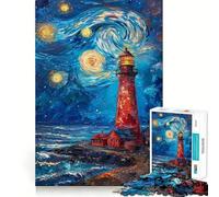 Puzzle "Faro nella notte stellata" da 1000 pezzi per ragazzi, gioco di memoria, per interni, con Babbo Natale e desideri, taglio fine 50x75cm