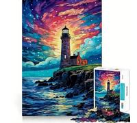 Puzzle "Faro nella notte stellata" da 1000 pezzi per ragazzi, gioco di pensiero, divertimento condiviso, bordi precisi, oggetto dei desideri di Babbo Natale 38x52cm