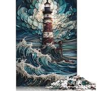 Puzzle "Faro nella tempesta" per adulti, 1500 pezzi, puzzle rettangolare in cartone, regalo per uomo, per ragazzo o ragazza, 1500 pezzi (85x57 cm)