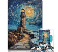 Puzzle "Faro sotto il cielo notturno" per adolescenti, 1000 pezzi, impegnativo da completare ma divertente e umoristico, con poster abbinato e foglio di quiz (75x50cm)