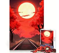 Puzzle ferroviario "Tramonto Rosso" da 1000 pezzi per adolescenti, gioco di logica puro, rilassante, taglio netto, opera d'arte (50x75cm)