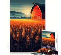 Puzzle Fienile rosso in un campo di grano dorato da 1000 pezzi per adolescenti, ideale per rafforzare la memoria, calmare e rilassare, con bordi lisci, (50x75cm)