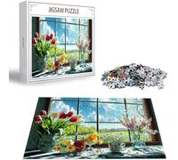 Puzzle Finestra Puzzle 1500 Pezzi Jigsaw Adulti DIY Classici Gioco, Puzzles a Forma di Paesaggio, Giochi Rilassamento e Intelligence per Ragazzi 87x57cm/1500 pcs con Scatola Regalo in Legno H-121