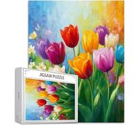 Puzzle Fiore Puzzle 1500 Pezzi Jigsaw Adulti DIY Classici Gioco, Puzzles a Forma di Tulipano, Rilassamento e Intelligence per Ragazzi da 14 Anni 87x57cm/1500 pcs con Scatola Regalo in Legno H-751