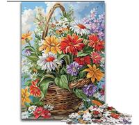 Puzzle "Fiori nel cesto" per adulti, 1000 pezzi, attività per famiglie con poster abbinato e foglio di quiz per età 14+ (26x38cm)