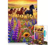 Puzzle "Fiori selvatici e cavalli selvaggi" da 1000 pezzi,divertente gioco di simulazione cognitiva,pezzi ad incastro perfetti,regalo di compleanno,rompicapo (38x26cm)