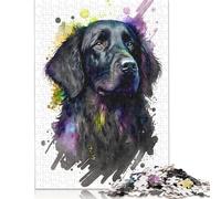 Puzzle Flat Coated Retriever per adulti e adolescenti, 1000 pezzi, puzzle in legno per adulti, puzzle per attività in famiglia, 1000 pezzi (75x50 cm)