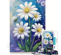Puzzle floreale con margherite bianche per ragazzi,1000 pezzi,stimolante per la mente,divertente,con componenti robusti e ben definiti,un'attività di gruppo emozionante (50x75cm)