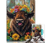 Puzzle Flower Yak per adolescenti, 1000 pezzi, difficile da completare ma divertente e umoristico, regalo di compleanno, regali, decorazione da parete 50x75cm