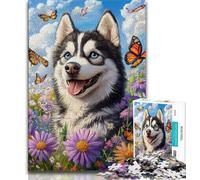 Puzzle Flowers Husky per adulti 1000 pezzi, per ammazzare il tempo durante le vacanze a casa, ogni pezzo è unico, un gioco stimolante e divertente per tutta la famiglia (38x26cm)