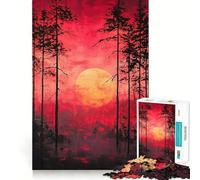 Puzzle "Foresta al tramonto rosso" per adolescenti, 1000 pezzi, gioco stimolante per la mente, rilassante e divertente, taglio preciso, regalo festivo (38x52cm)