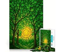 Puzzle "Foresta con sole e vetrate colorate" da 1000 pezzi per ragazzi, gioco di logica stimolante per attività domestiche, bordi trasparenti, regalo prezioso 38x26cm
