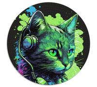 Puzzle für Erwachsene 1000, Grüne Spielkatze, 1000 Teile, runde Puzzles für Erwachsene, Gehirn-Herausforderung, perfektes Geschenk für Teenager und Heimdekoration, 1000 Teile (67,5x67,5cm)