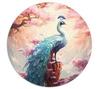 Puzzle für Erwachsene 1000, Sakura und Pfau, 1000 Teile, runde Puzzles für Erwachsene, Gehirn-Herausforderung, perfektes Geschenk für Teenager und Heimdekoration, 1000 Teile (67,5x67,5cm)