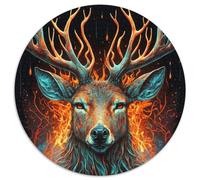 Puzzle für Erwachsene,1000 Teile,Hirsch,Feuer,Wasser,runde Puzzles für 1000 Teile,Entspannung und Herausforderung,farbenfrohe Kunst zur Heimdekoration,ideales Geschenk für Freunde,(67,5x67,5cm)