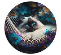 Puzzle für Erwachsene, 1000 Teile, weiße Katze, schlafend, runde Papppuzzles, bunt, lustig, herausfordernd und knifflig, 1000 Teile (67,5x67,5cm)