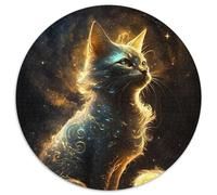 Puzzle für Erwachsene,1000 Teile,Weltraum-Goldkatze,1000-teiliges rundes Puzzle für Erwachsene,interaktives Familienspiel,Heimdekoration zum Selbermachen,Denksportaufgabe als Geschenk,(67,5x67,5cm)