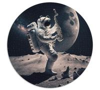Puzzle für Erwachsene, 1000-teiliges Puzzle Astronaut spielt Saxophon, rund, aus Pappe, perfekt für Teenager und Familienspaß, ideales Geschenk zum Geburtstag, 1000 Teile (67,5x67,5cm)