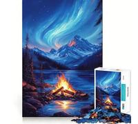 Puzzle "Fuoco notturno sotto l'aurora boreale" da 1000 pezzi, gioco di abilità mentale, rilassante, taglio di precisione, pezzo da collezione (38x52cm)