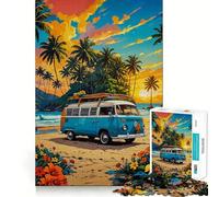 Puzzle "Furgone sulla spiaggia" da 1000 pezzi,divertente gioco con tecnologia di taglio laser avanzata,giocattolo per interni ed vacanze (38x52cm)
