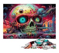 Puzzle futuristici colorati con teschi psichedelici per adulti, 1000 pezzi, puzzle in legno, rompicapo impegnativo per adolescenti, divertente serata di giochi in famiglia, 50x75CM/19,68x29,52 pollici