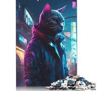 Puzzle futuristico da 1000 pezzi con gatto per adulti, giocattolo, gioco intellettuale, gioco educativo per adulti, antistress, decorazione per la casa, 1000 pezzi (75x50 cm)