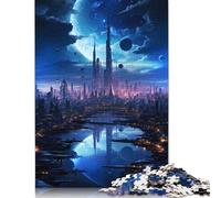 Puzzle futuristico per adulti con città e luna di notte, da incastrare perfettamente, fantastici puzzle per adulti, per adolescenti, 520 pezzi (52x38 cm)