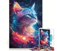 Puzzle galattico a tema gatto spaziale per ragazzi, 1000 pezzi, gioco di logica, lento, divertente, taglio perfetto, sorpresa di compleanno (50x75cm)