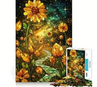Puzzle galattico con girasoli e effetto vetrata, 1000 pezzi, per adolescenti, giocattolo antistress, taglio di alta qualità, regalo elegante 38x52cm
