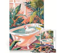 Puzzle "Gallina che fa il bagno in un ambiente tropicale" da 1000 pezzi Ideale per stimolare la mente, favorire il relax e creare bordi precisi Un regalo di Natale chic (38x52cm)