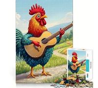 Puzzle "Gallo che suona la chitarra in un campo" per ragazzi, 1000 pezzi, gioco intelligente antistress, bordi affilati, regalo di compleanno (38x26cm)