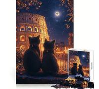 Puzzle "Gatti a Roma di notte" per adolescenti,1000 pezzi,stimolante per la logica,facile da completare,con incastro perfetto,regalo stagionale (38x52cm)