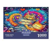 Puzzle gatti carini, gatti psichedelici con vortice arcobaleno cosmico, 1000 pezzi, attività per famiglia, decorazione parete, regalo, 70x50cm