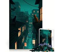 Puzzle "Gatti sui tetti di notte" da 1000 pezzi per adolescenti,ideale per la concentrazione,il sollievo dallo stress,il divertimento,la vestibilità perfetta e un regalo speciale (38x26cm)