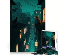 Puzzle "Gatti sui tetti di notte" da 1000 pezzi per adulti,stimolante per la mente,tranquillo e rilassante,con chiusura di sicurezza,regalo premuroso (50x75cm)