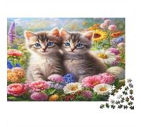 Puzzle Gattini Gemelli Coppia Floreale 1000 Pezzi 52x38cm Carta Riciclata per Adulti Gioco Divertente Sfidante Attività Casa dai 12 Anni in Su Regalo