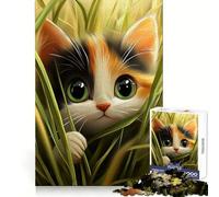 Puzzle "Gattino Calico nell'erba" per ragazzi, 1000 pezzi, per lo sviluppo della destrezza mentale, ideale per i momenti di relax, taglio di alta qualità, regalo di Natale (38x26cm)