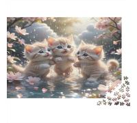 Puzzle Gattino Riflesso Specchio Floreale 1000 Pezzi 52x38cm Carta Riciclata per Adulti Sfida Difficile Abilità Manuali Decorazione Casa Regalo