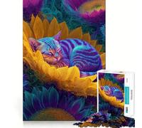 Puzzle "Gatto addormentato in un campo di girasoli" per ragazzi, 1000 pezzi, gioco di logica e antistress, taglio preciso, regalo di Babbo Natale 38x52cm