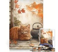 Puzzle "Gatto autunnale che fa un pisolino con il tè" per adolescenti, 1000 pezzi, stimola la memoria, facile da usare, bordi netti, regalo significativo (38x52cm)