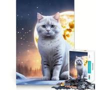 Puzzle Gatto Bianco al Chiaro di Luna da 1000 pezzi,gioco cognitivo divertente,taglio di alta precisione, alleviare lo stress (38x26cm)