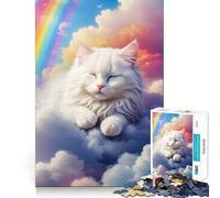 Puzzle "Gatto Bianco Dormiente tra le Nuvole" per adulti,1000 pezzi,gioco di concentrazione,taglio di precisione,bordi lisci,divertente sfida per i momenti di attesa (50x75cm)